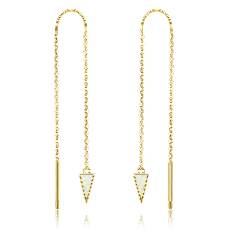 14K Gold Opal Triangle Drop Earrings