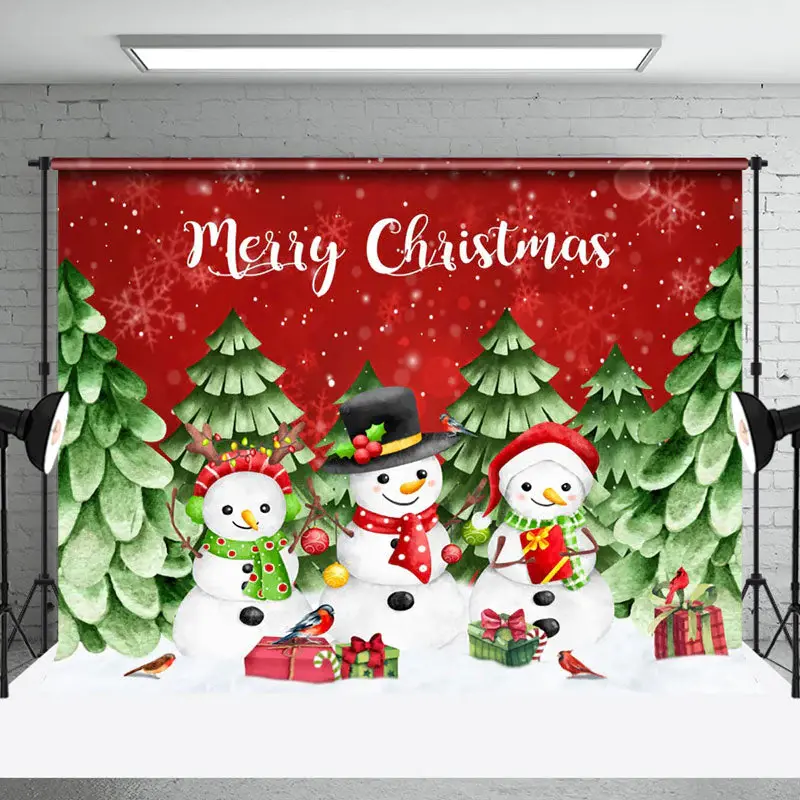 Aperturee Merry Christmas Cartoon Snowman Photo Backdrop - Aperturee