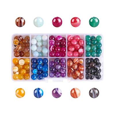 200Pcs 10 Colors Natural Striped Agate/Banded Agate Beads