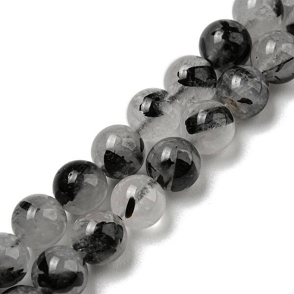 Grade A Natural Tourmalinated Quartz/Black Rutilated Quartz Beads Strands