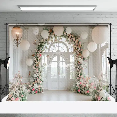 Wreath Lantern White Room Photo Backdrop For Wedding - Aperturee