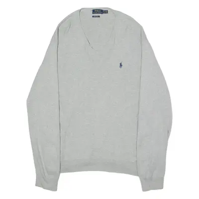 POLO RALPH LAUREN Mens Jumper Grey V-Neck Tight Knit XL