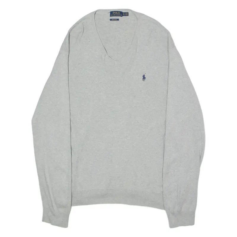 POLO RALPH LAUREN Mens Jumper Grey V-Neck Tight Knit XL