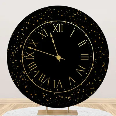 Round Black Gold Laeacco Clock Birthday Backdrop