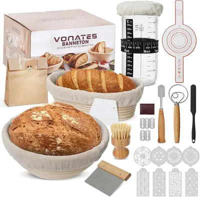 12PCS Sourdough Starter Kit, Banneton Bread Proofing Basket, 24oz Glass Sourdough Starter Jar, Sourdough Bread Baking Suppli...