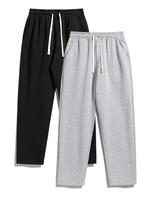 Men's Solid Thermal Lined Drawstring Waist Pants, Casual Relaxed Comfy Regular Fit Plain Straight Leg Trousers for Fall & Win...