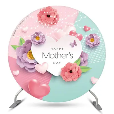 Aperturee Colorful 3D Floral Heard Circle Mothers Day Backdrop | Party Curtain Backdrop | Wall Backdrop For Party | Custom Ba...