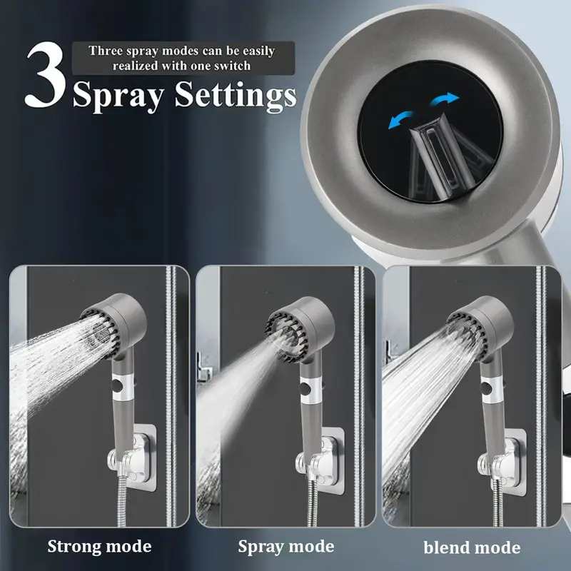 3-Setting Handheld Shower Head with Massage Function & Water Boost — Comes with 5 Filter Cartridges