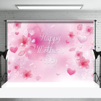 Pink Heart White Snowflake Mothers Day Backdrop - Aperturee
