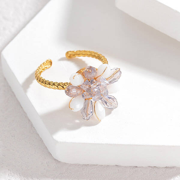 304 Stainless Steel Cuff Rings with Glass Crystal
