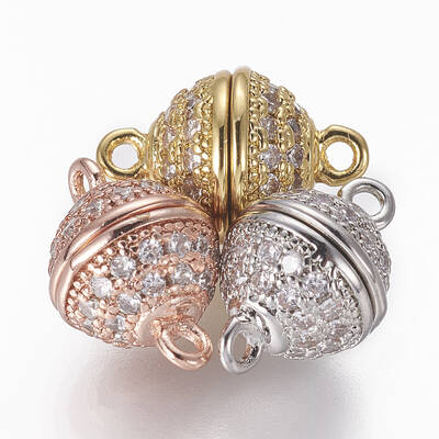 Brass Micro Pave Cubic Zirconia Magnetic Clasps with Loops