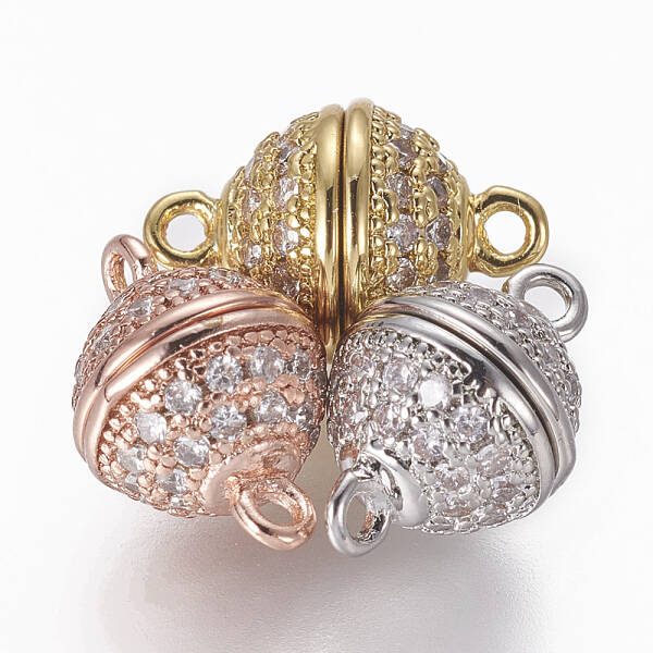 Brass Micro Pave Cubic Zirconia Magnetic Clasps with Loops