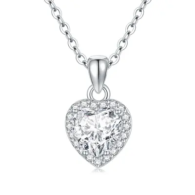 Sterling Silver Moissanite Heart Pendant Necklace with Engraved Word