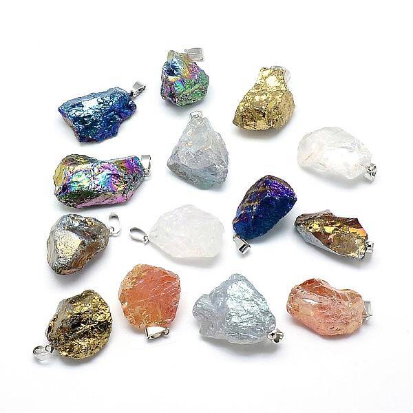 Electroplated Natural Quartz Crystal Pendants