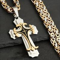 FLORIDECO 1 Count Unisex Vintage Handmade Multi-layered Necklace Stainless Steel Cross Pendant Necklace Jewelry