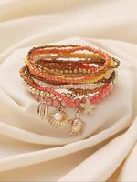 Boho Style Beaded Bracelet, Faux Pearl & Starfish & Shell Decor Charm Bracelet, Fashion Jewelry Accessories for Women & Girls