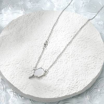 Brass Pave Natural White Shell Racket Pendant Necklaces