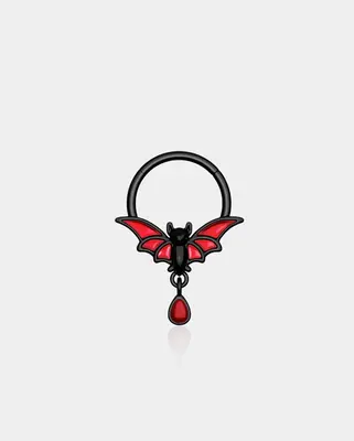 Dangle Bat Hinged Segment Septum Ring - Red (Normal one can't glow in the night)