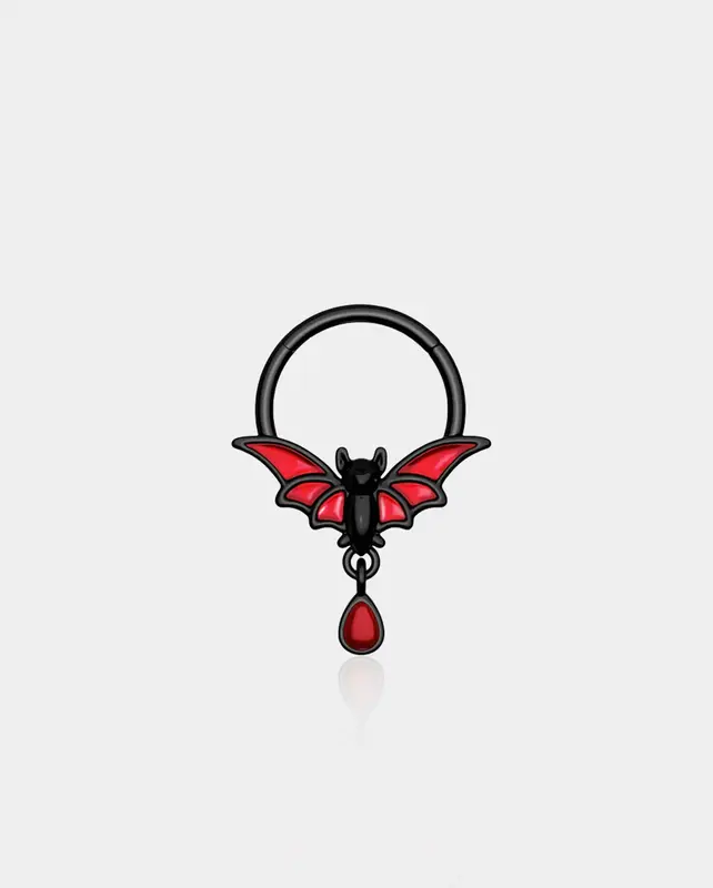 Dangle Bat Hinged Segment Septum Ring - Red (Normal one can't glow in the night)