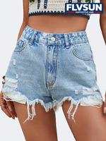 Women's Denim Shorts, Casual Fashion Ripped Shorts for Daily Wear, Ladies Bottoms for Summer, Womenswear, Casual Fashionable ...
