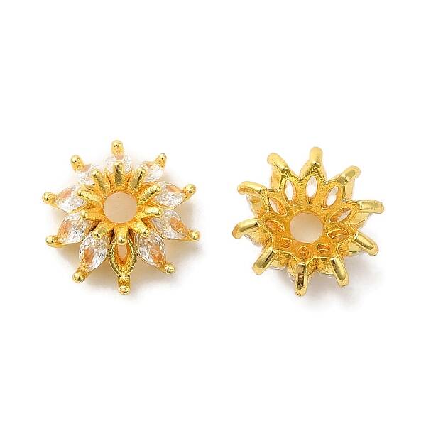 Brass Micro Pave Clear Cubic Zirconia Bead Caps