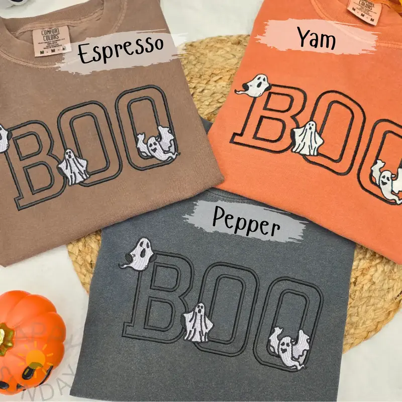 Embroidered Boo Ghosts Halloween Comfort colors Shirt, Boo Gildan Sweatshirt, Cute Halloween shirt, Boo Shirt, Fall Halloween...