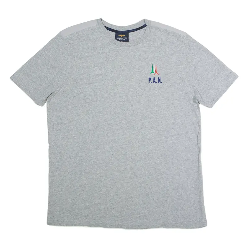 AERONAUTICA MILITARE Flag Embroidered Mens T-Shirt Grey Crew Neck 2XL