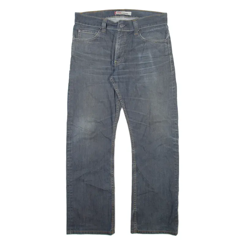 LEVI'S 506 Jeans Mens Grey Regular Straight Stone Wash W33 L30