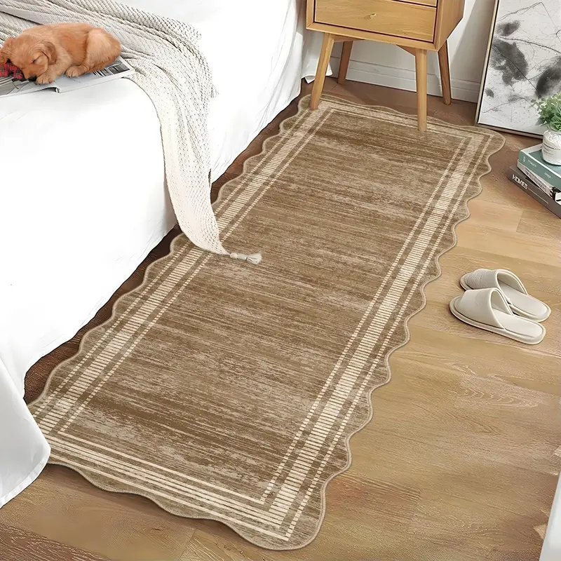 Garvee Modern Camel 2x6 Washable Runner Rug with Scalloped Edges, Non-Slip Backing, Low-Pile Soft Carpet, Durable Machine-Wov...