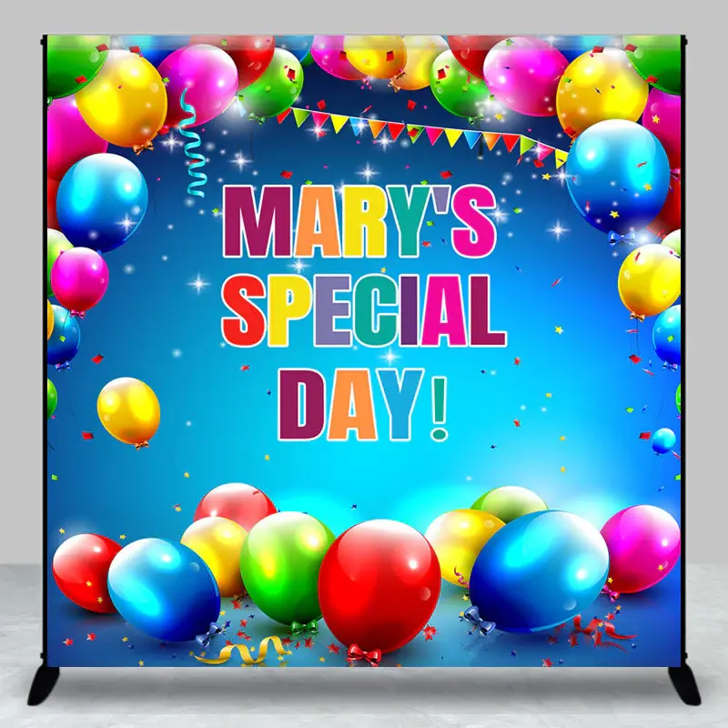 Custom Name Colorful Balloons Special Day Backdrop