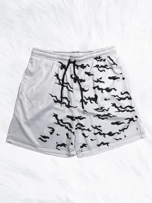 Sporty Men's All Over Print Drawstring Waist Sports Shorts, Regular Fit Casual Elastic Waist Track Bottoms for Summer, Basket...