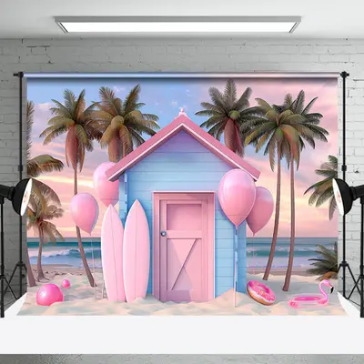 Sunset Beach Pink Surf Room Balloon Photo Backdrop - Aperturee