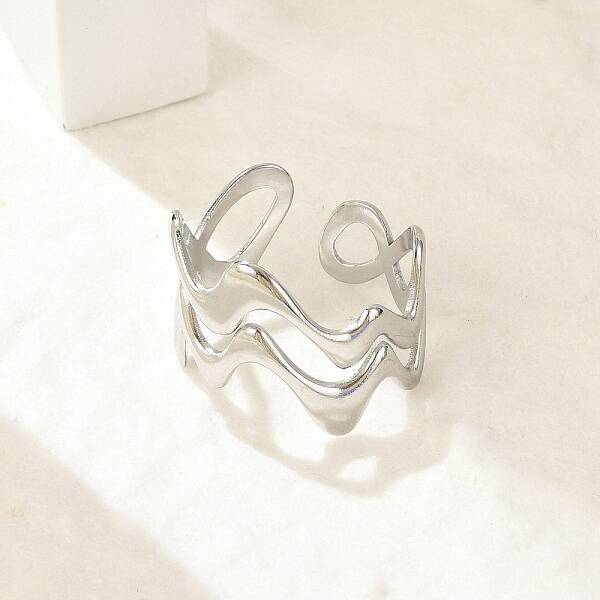 Wave 304 Stainless Steel Open Cuff Rings for Women