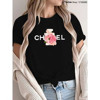 Women's Summer Cotton T-Shirt Alphabet Flower Perfume Shirt Fashion Printed Pattern T-Shirt Brand High Quality Short Sleeve T...