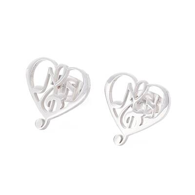 Tarnish Resistant Heart with Musical Note 304 Stainless Steel Stud Earrings for Women