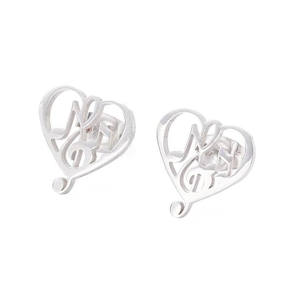 Tarnish Resistant Heart with Musical Note 304 Stainless Steel Stud Earrings for Women