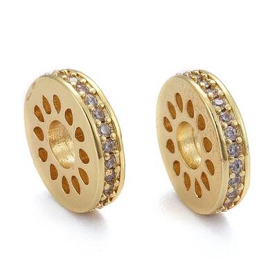Hollow Brass Micro Pave Clear Cubic Zirconia Beads