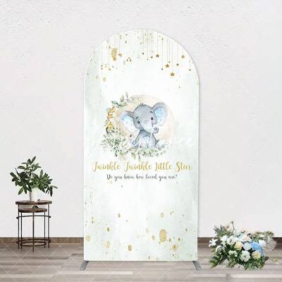 Twinkle Star Little Elephant Arch Baby Shower Backdrop