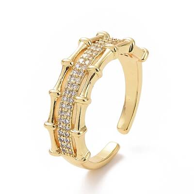 Clear Cubic Zirconia Bamboo Open Cuff Ring
