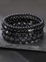 Men's Fashion Stone Beaded Bracelet Set, 4 Counts Casual Trendy Beaded Bracelets, Fashion Accessories for Daily Wear, Trendy ...