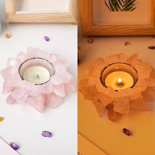 Natural Raw Rose Quartz Candle Holders