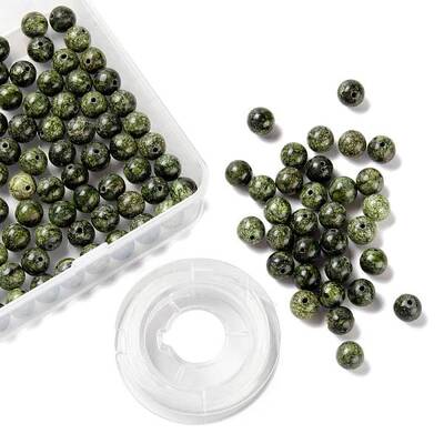 100Pcs 8mm Natural Serpentine/Green Lace Stone Round Beads