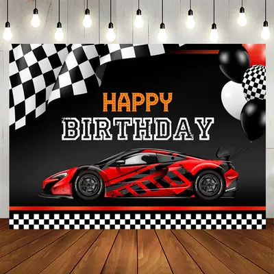 Aperturee Racing Car Theme Balloons Black Happy Birthday Backdrop