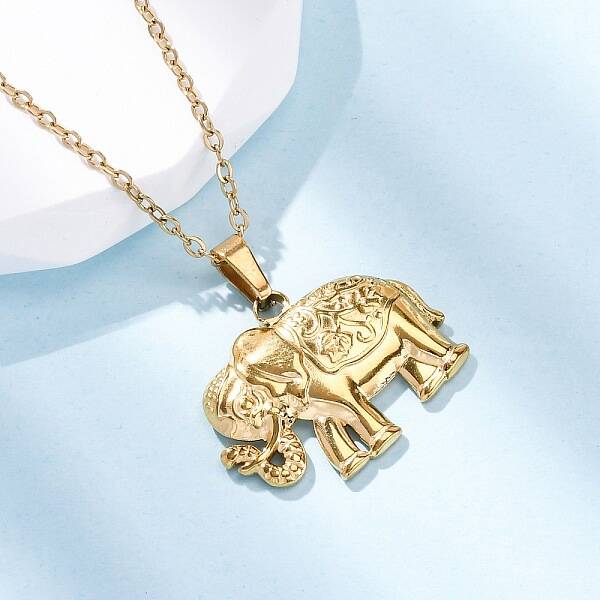 Elephant 304 Stainless Steel Pendant Necklaces