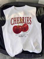 Men's Cherries & Letter Print Tank Top, Regular Fit Casual Sleeveless Round Neck Top for Summer, Men's Clothes for Daily Wear...