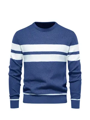 Men's Colorblock Round Neck Sweater Pullover, Regular Fit Casual Long Sleeve Crew Neck Jumper for Fall & Winter, Fashion Men...