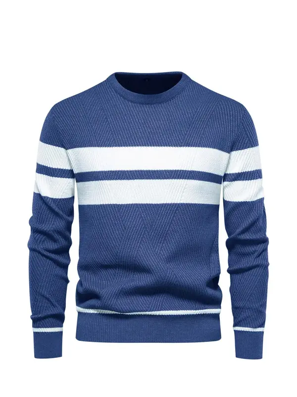 Men's Colorblock Round Neck Sweater Pullover, Regular Fit Casual Long Sleeve Crew Neck Jumper for Fall & Winter, Fashion Men...