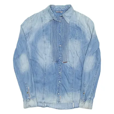 GUESS Womens Denim Shirt Blue Long Sleeve UK 8