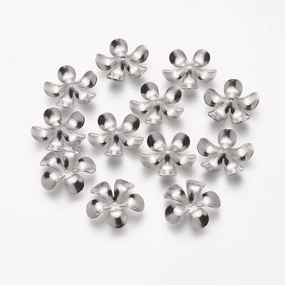 Tarnish Resistant 5-Petal 304 Stainless Steel Flower Bead Caps
