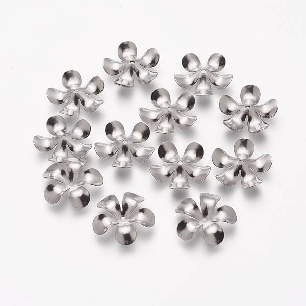 Tarnish Resistant 5-Petal 304 Stainless Steel Flower Bead Caps